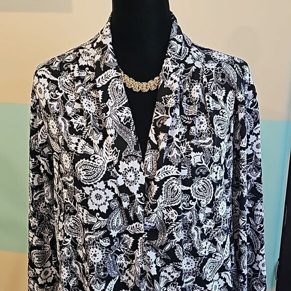 Charter Club black and white paisley pullover top size 2X - Picture 1 of 11